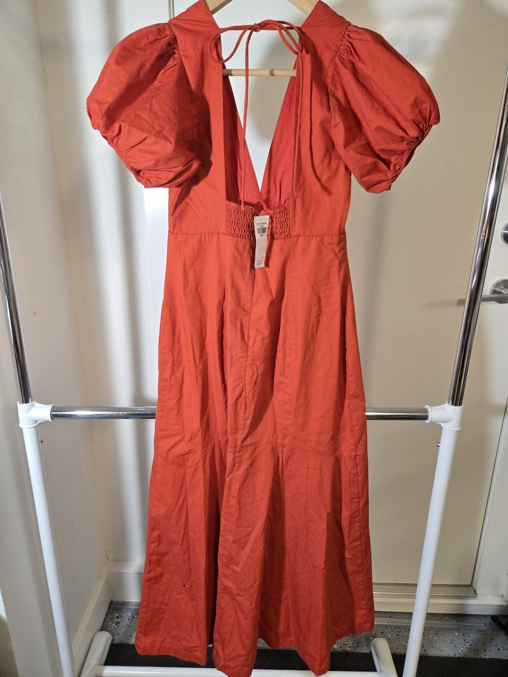 Abercrombie & Fitch Red Puff-Sleeve Backless Maxi Dress